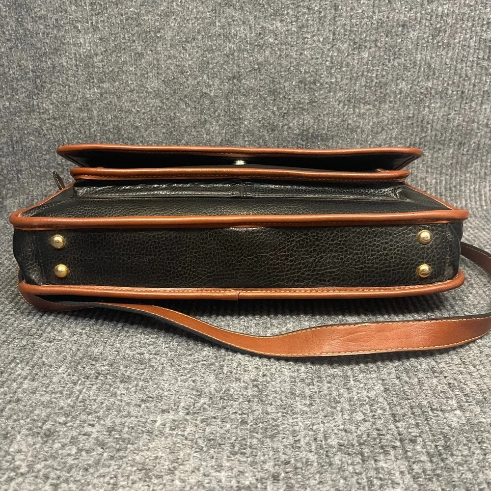 VTG Oggi Domani Messenger Bag Large Black Tan Satchel Briefcase Office Travel